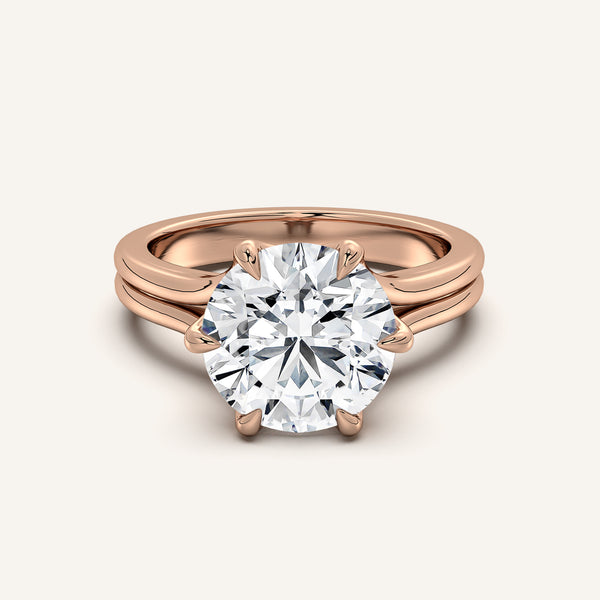 Round Double Gold Band Tulip Engagement Ring | 18k Rose Gold