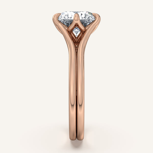 Round Double Gold Band Tulip Engagement Ring | 18k Rose Gold
