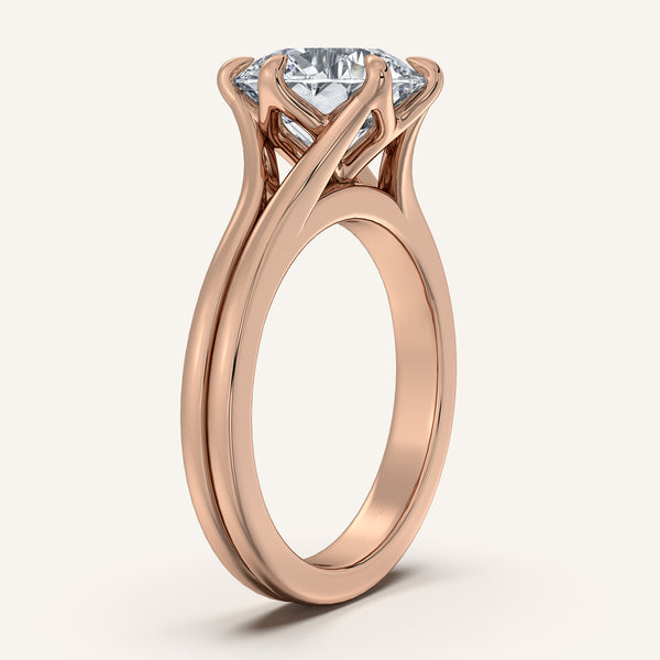 Round Double Gold Band Tulip Engagement Ring | 14k Rose Gold