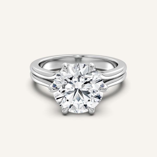 Round Double Gold Band Tulip Engagement Ring | 18k White Gold
