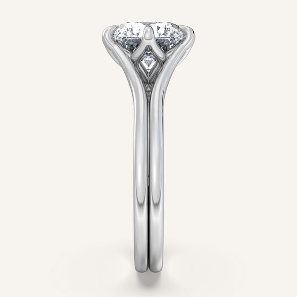 Round Double Gold Band Tulip Engagement Ring | 18k White Gold