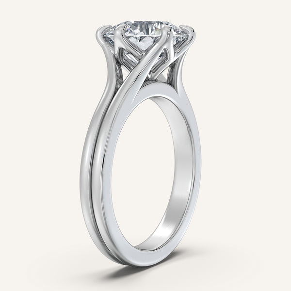 Round Double Gold Band Tulip Engagement Ring | Platinum
