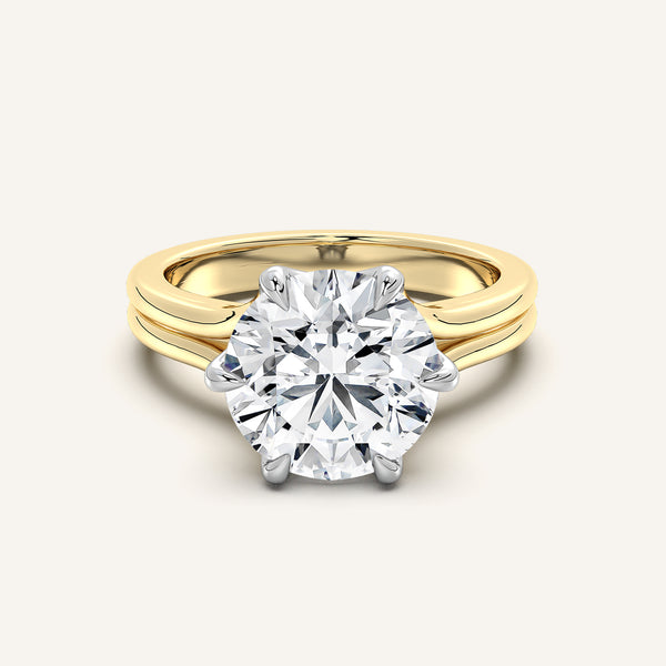 Round Double Gold Band Tulip Engagement Ring | 18k Two Tone