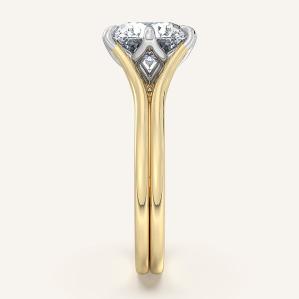Round Double Gold Band Tulip Engagement Ring | 18k Two Tone