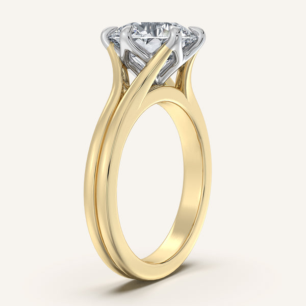 Round Double Gold Band Tulip Engagement Ring | 14k Two Tone