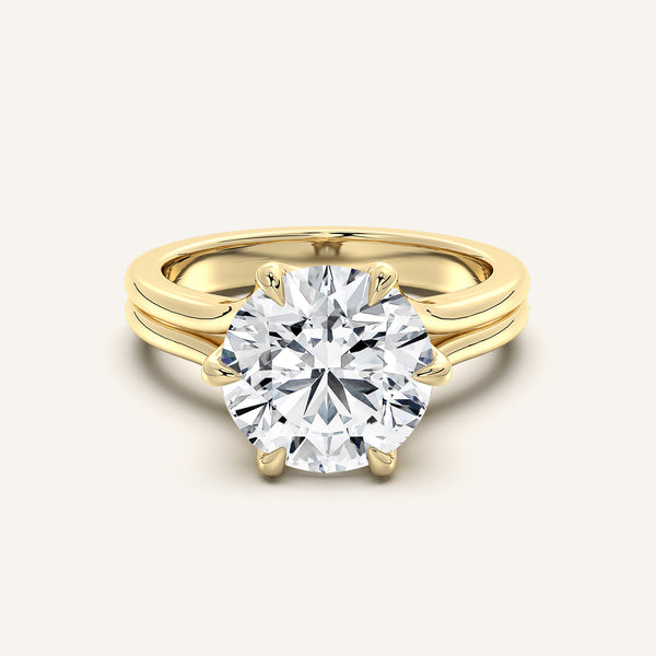 Round Double Gold Band Tulip Engagement Ring | 18k Yellow Gold