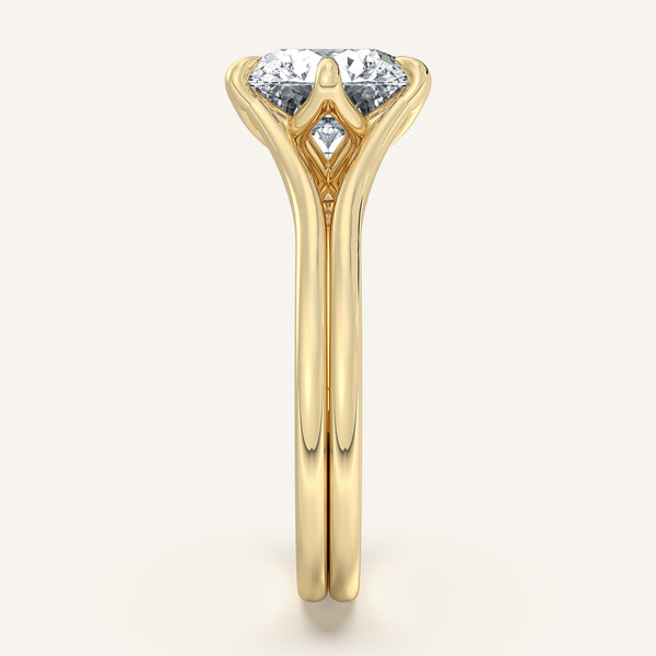 Round Double Gold Band Tulip Engagement Ring | 18k Yellow Gold