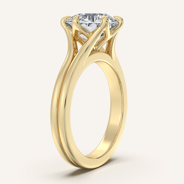 Round Double Gold Band Tulip Engagement Ring | 14k Yellow Gold