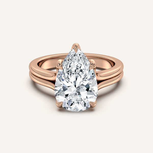 Pear Shape Double Gold Band Tulip Engagement Ring | 18k Rose Gold