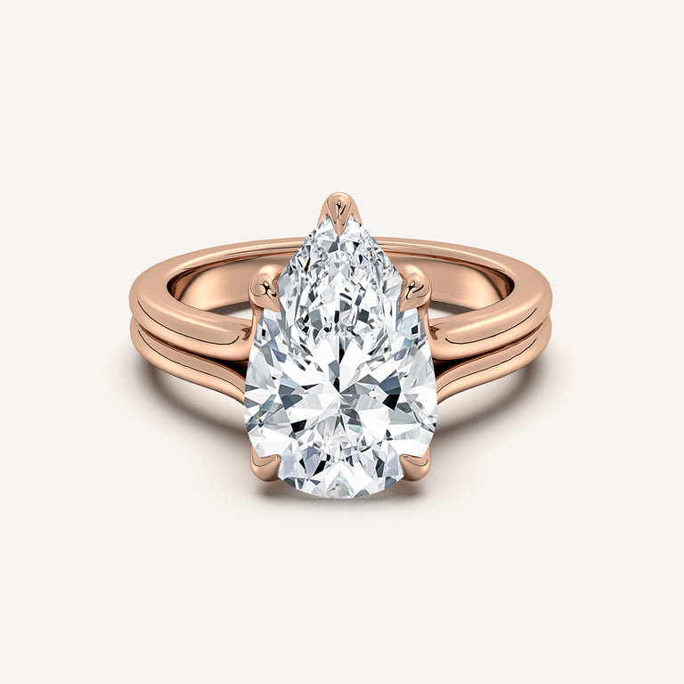 Image for Pear Shape Double Gold Band Tulip Engagement Ring | 18k Rose Gold