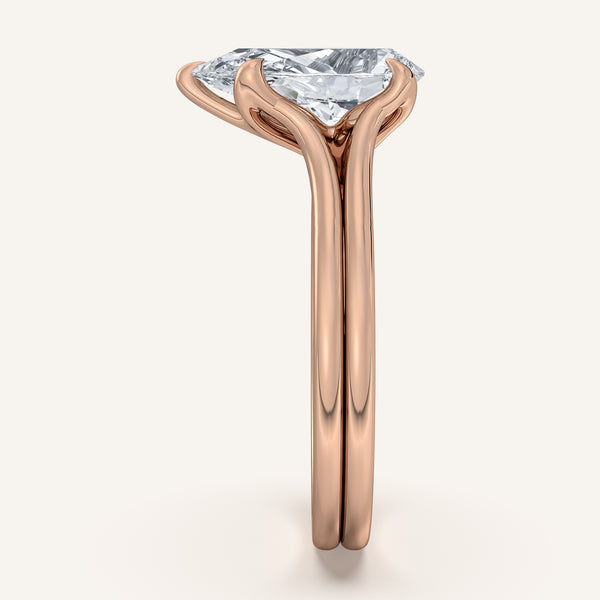 Pear Shape Double Gold Band Tulip Engagement Ring | 18k Rose Gold