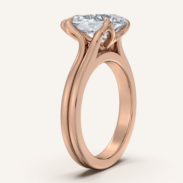 Pear Shape Double Gold Band Tulip Engagement Ring | 18k Rose Gold