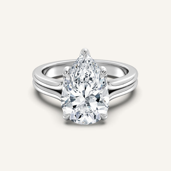 Pear Shape Double Gold Band Tulip Engagement Ring | Platinum