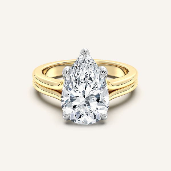 Pear Shape Double Gold Band Tulip Engagement Ring | 18k Two Tone