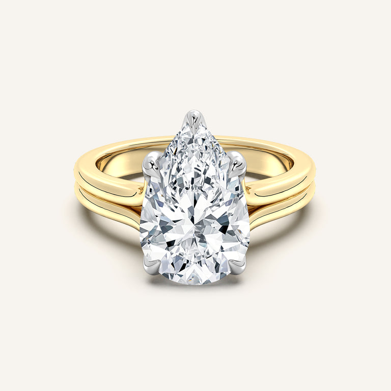 Image for Pear Shape Double Gold Band Tulip Engagement Ring | 18k Two Tone