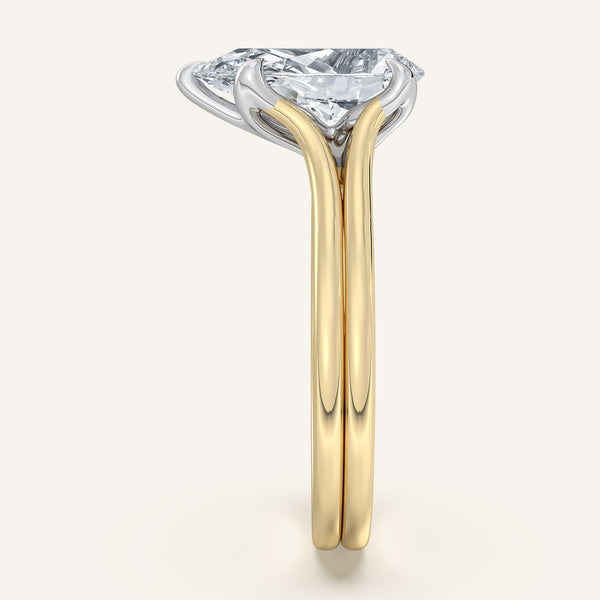 Pear Shape Double Gold Band Tulip Engagement Ring | 18k Two Tone