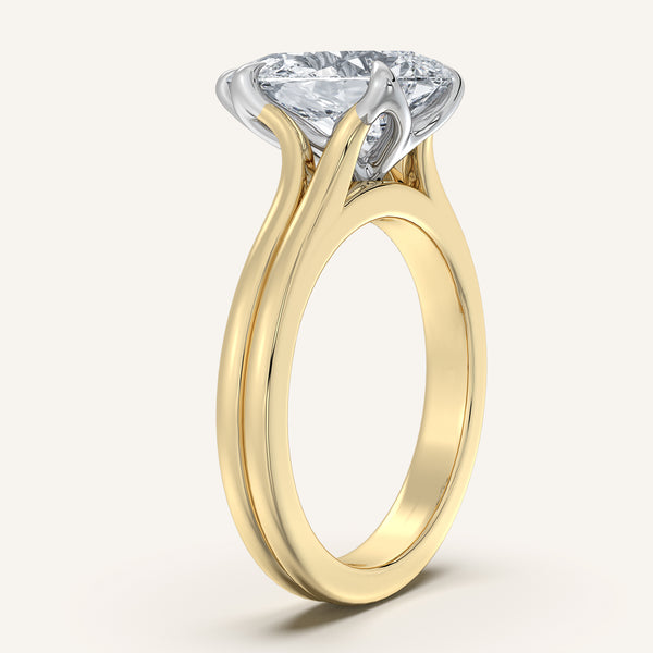 Pear Shape Double Gold Band Tulip Engagement Ring | 18k Two Tone