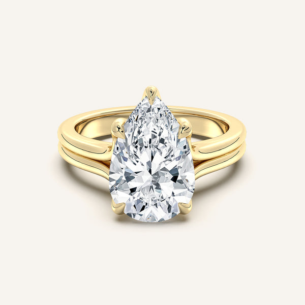 Pear Shape Double Gold Band Tulip Engagement Ring | 18k Yellow Gold