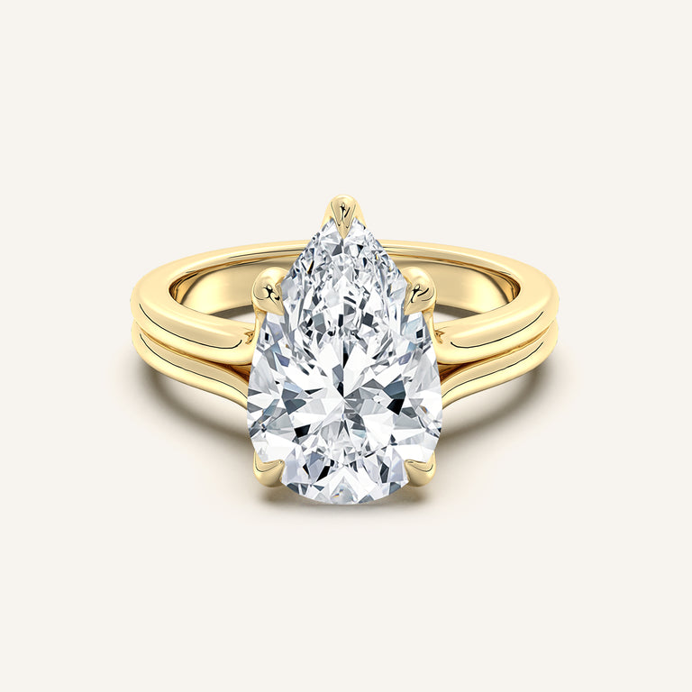 Image for Pear Shape Double Gold Band Tulip Engagement Ring | 18k Yellow Gold