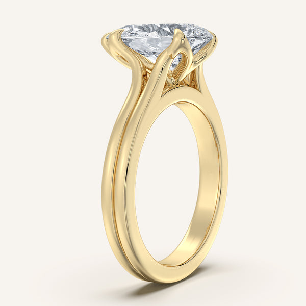 Pear Shape Double Gold Band Tulip Engagement Ring | 14k Yellow Gold