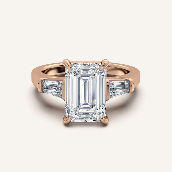 Emerald Cut Tapered Baguette Engagement Ring | 18k Rose Gold