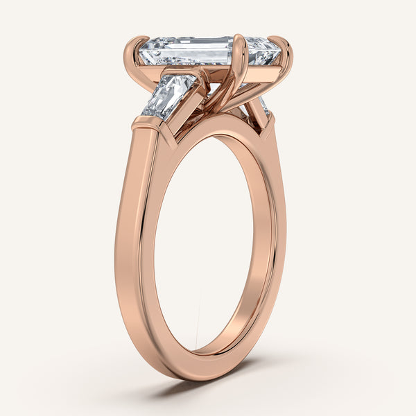 Emerald Cut Tapered Baguette Engagement Ring | 18k Rose Gold
