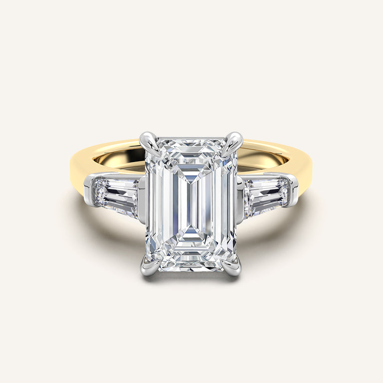 Image for Emerald Cut Tapered Baguette Engagement Ring | 18k Two Tone Gold