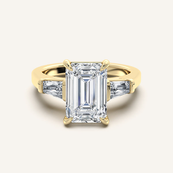 Emerald Cut Tapered Baguette Engagement Ring | 18k Yellow Gold