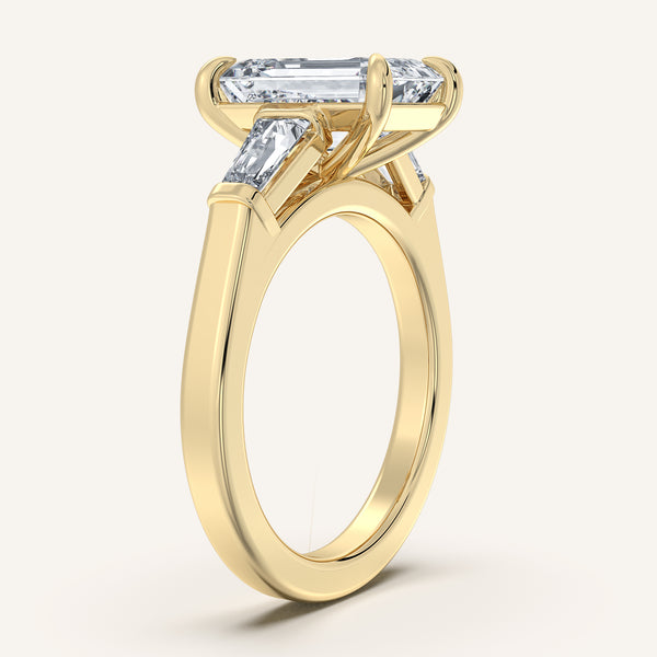 Emerald Cut Tapered Baguette Engagement Ring | 18k Yellow Gold