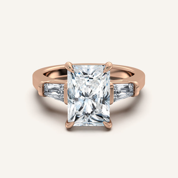 Radiant Cut Tapered Baguette Engagement Ring | 18k Rose Gold