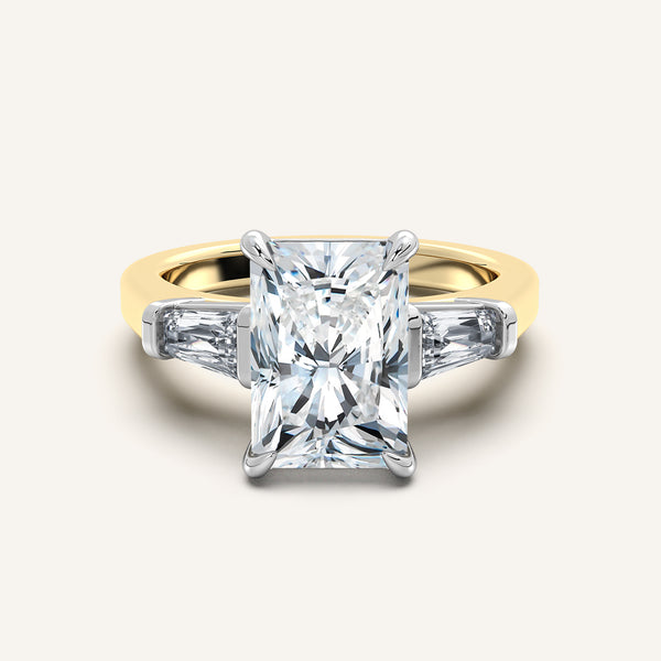 Radiant Cut Tapered Baguette Engagement Ring | 18k Two Tone Gold