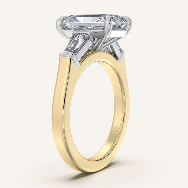 Radiant Cut Tapered Baguette Engagement Ring | 18k Two Tone Gold