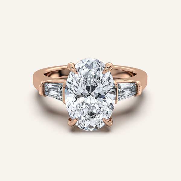 Oval Tapered Baguette Engagement Ring | 18k Rose Gold