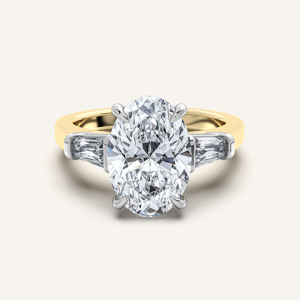 Oval Tapered Baguette Engagement Ring | 18k Two Tone Gold