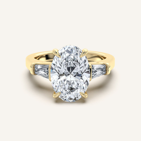 Oval Tapered Baguette Engagement Ring | 18k Yellow Gold