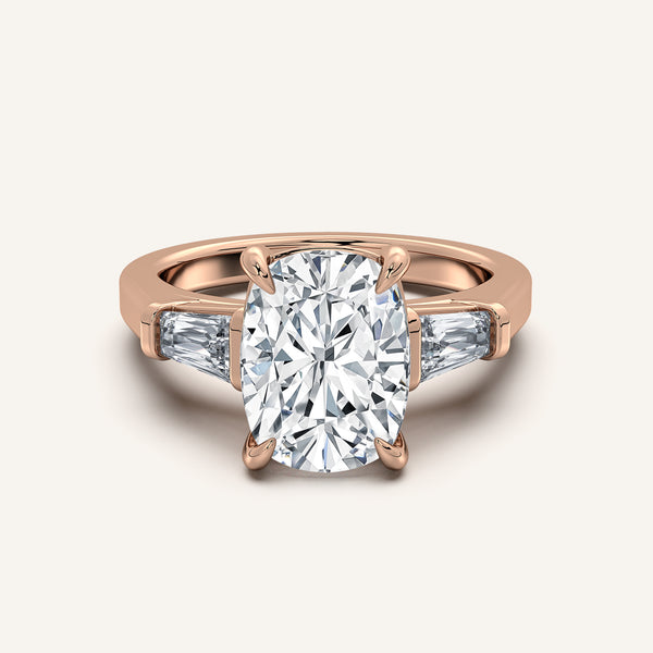 Cushion Cut Tapered Baguette Engagement Ring | 14k Rose Gold