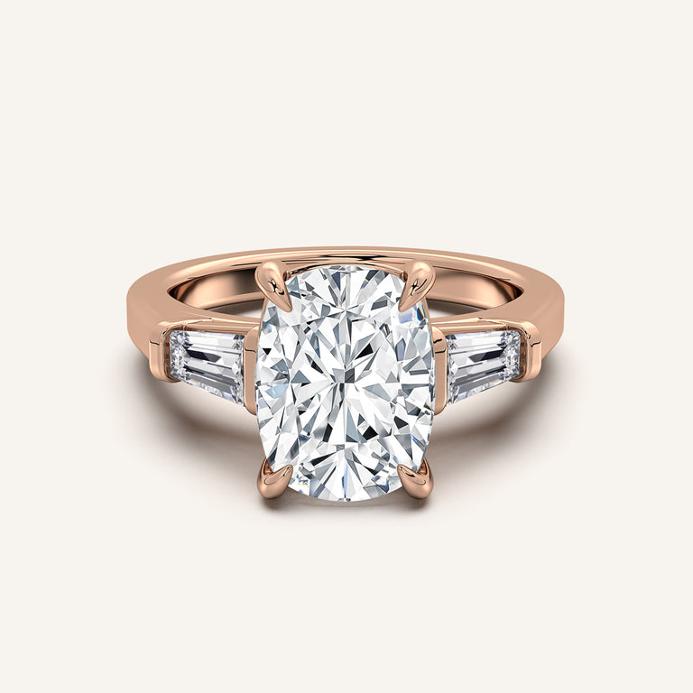 Image for Cushion Cut Tapered Baguette Engagement Ring | 14k Rose Gold