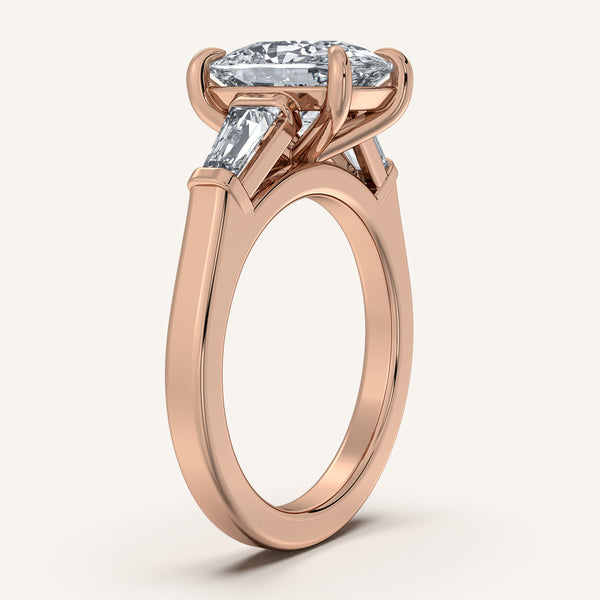Cushion Cut Tapered Baguette Engagement Ring | 14k Rose Gold