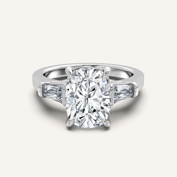 Cushion Cut Tapered Baguette Engagement Ring | 14k White Gold