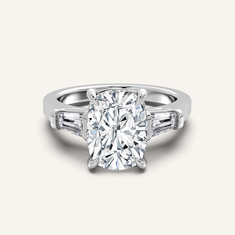 Image for Cushion Cut Tapered Baguette Engagement Ring | 14k White Gold