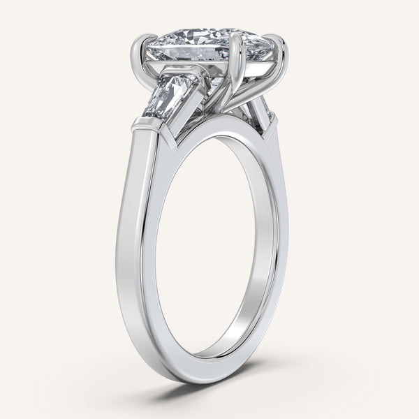 Cushion Cut Tapered Baguette Engagement Ring | 14k White Gold
