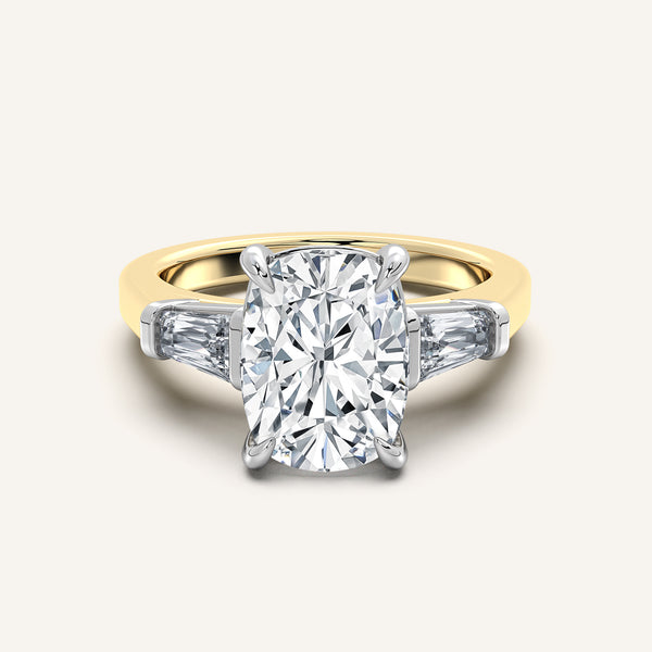Cushion Cut Tapered Baguette Engagement Ring | 18k Two Tone Gold