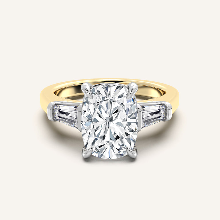 Image for Cushion Cut Tapered Baguette Engagement Ring | 18k Two Tone Gold