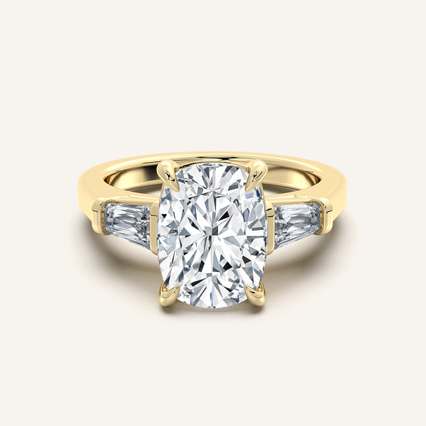 Cushion Cut Tapered Baguette Engagement Ring | 14k Yellow Gold