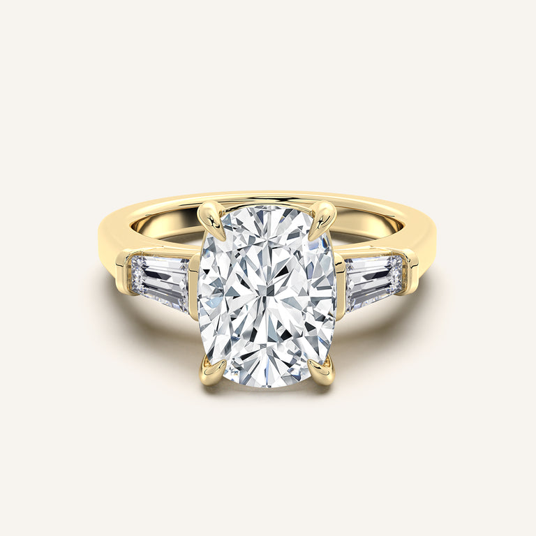 Image for Cushion Cut Tapered Baguette Engagement Ring | 14k Yellow Gold
