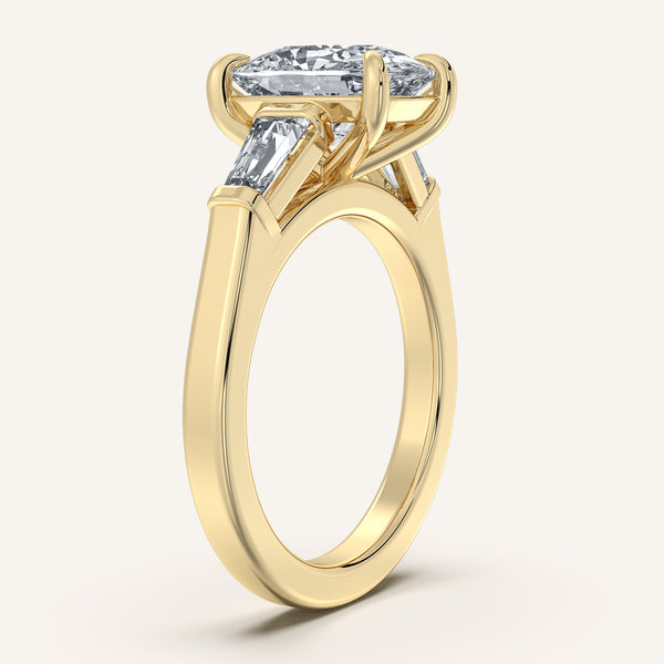 Cushion Cut Tapered Baguette Engagement Ring | 14k Yellow Gold