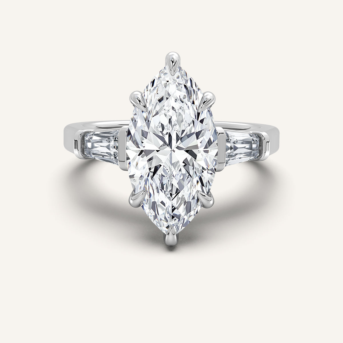 Marquise Tapered Baguette Engagement Ring in Platinum or White Gold