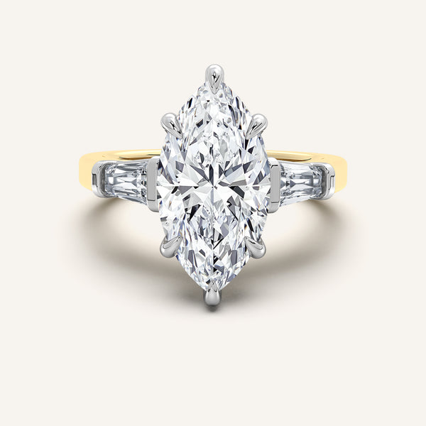 Marquise Tapered Baguette Engagement Ring | 18k Two Tone Gold