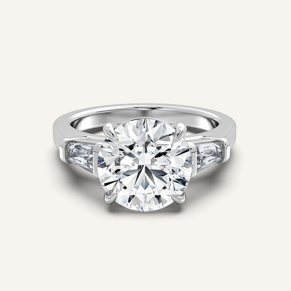 Round Tapered Baguette Engagement Ring | 18k White Gold
