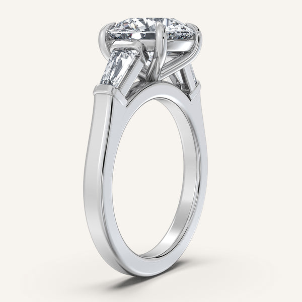 Round Tapered Baguette Engagement Ring | 18k White Gold